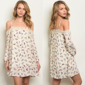 Long Sleeve Off The Shoulder Floral Tunic Dress